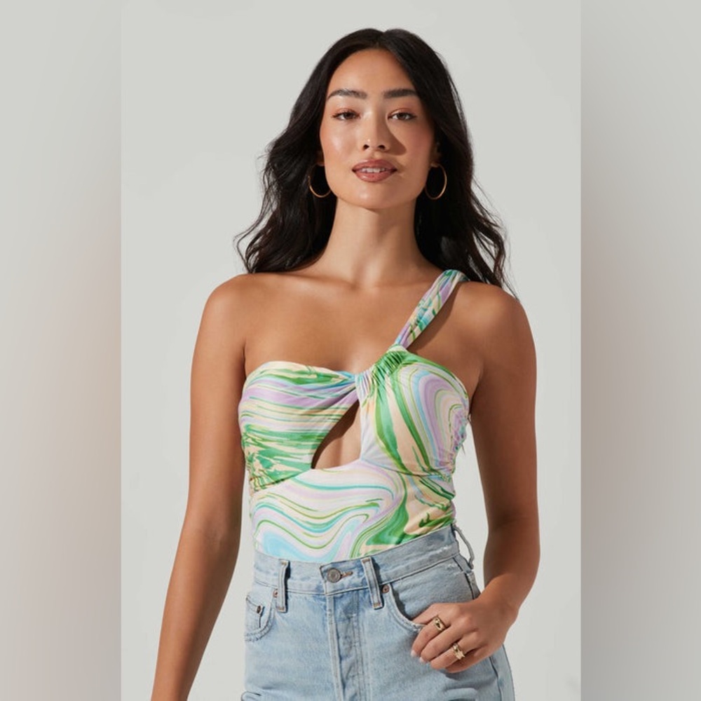SINDRI CUTOUT TIE DYE ONE SHOULDER BODYSUIT